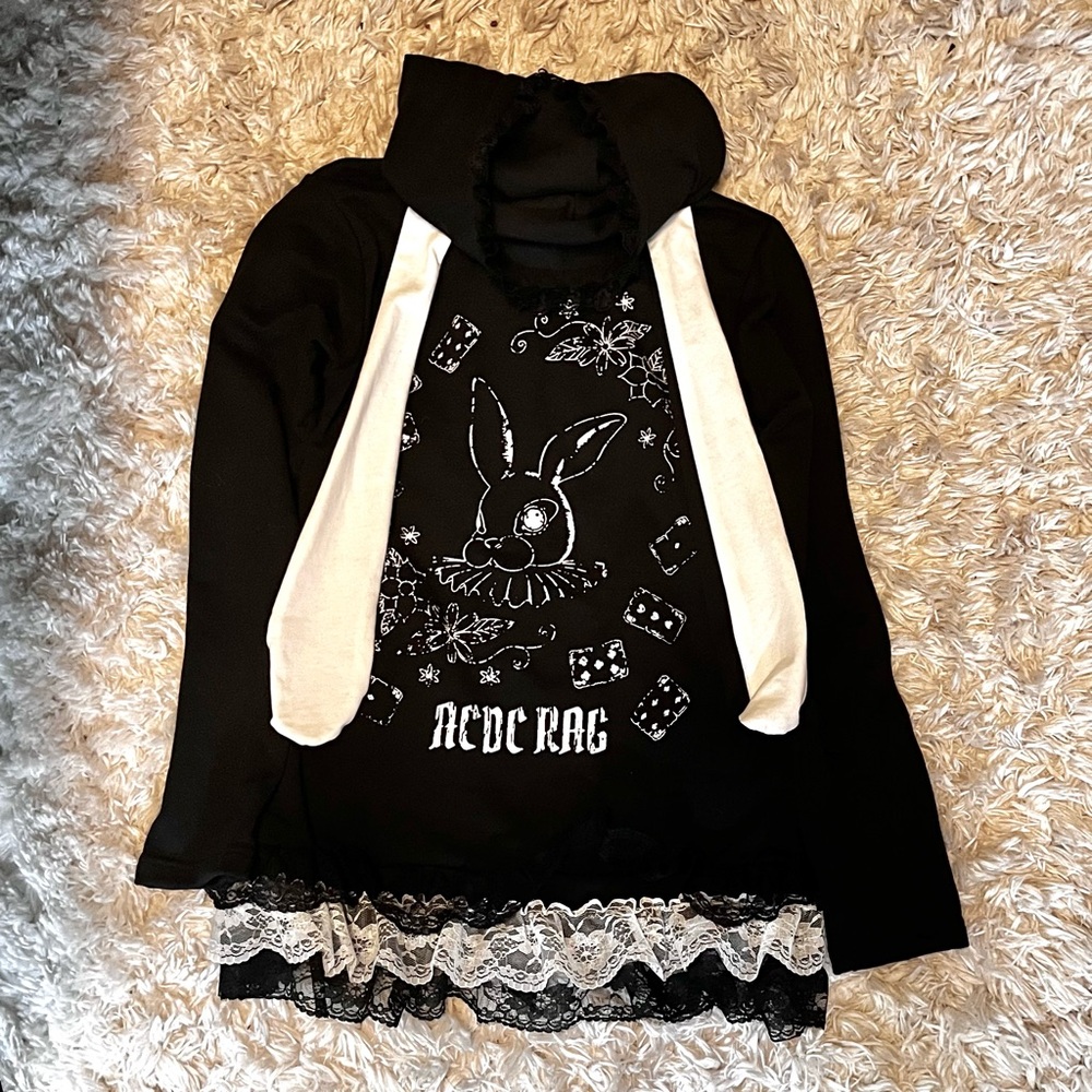 acdc rag gothic alice rabbit zip-up — black, large